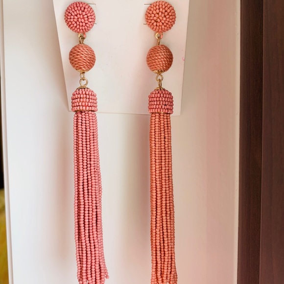 Jewelry - Gold pink mauve long beaded tassel earrings